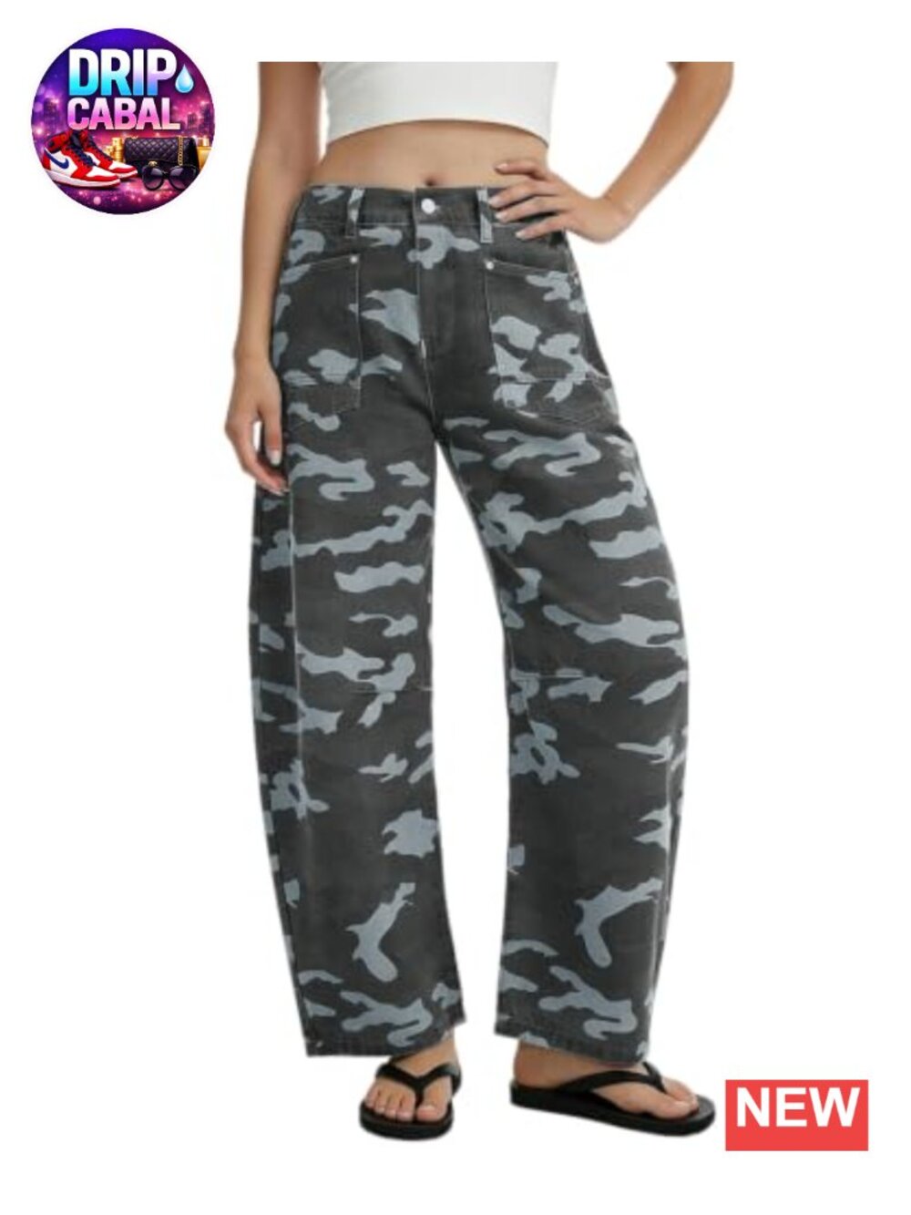 Y2K Camo Print Baggy Barrel Jeans Wide Leg Mid Rise Ankle Denim